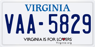 VA license plate VAA5829