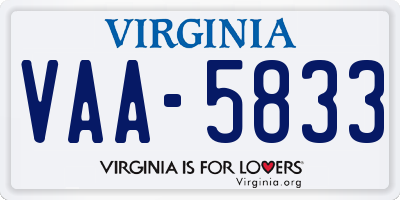 VA license plate VAA5833