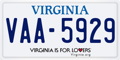 VA license plate VAA5929