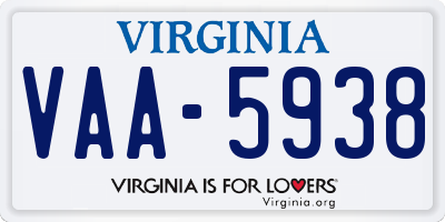 VA license plate VAA5938