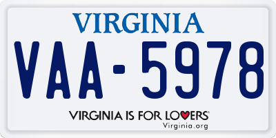 VA license plate VAA5978