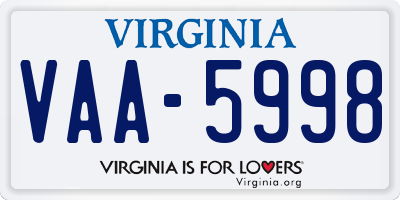 VA license plate VAA5998