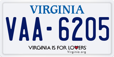 VA license plate VAA6205