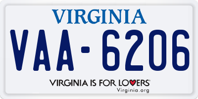 VA license plate VAA6206