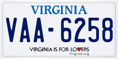VA license plate VAA6258