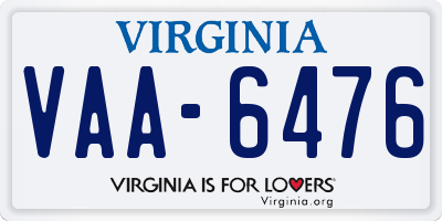 VA license plate VAA6476