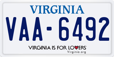 VA license plate VAA6492