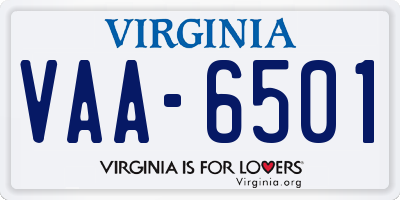 VA license plate VAA6501