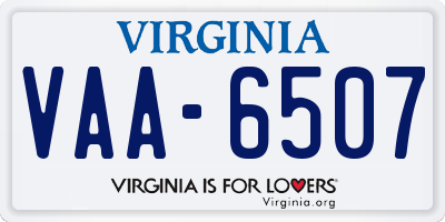 VA license plate VAA6507