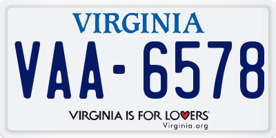 VA license plate VAA6578