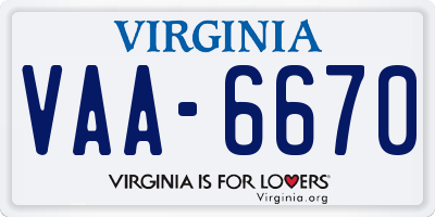 VA license plate VAA6670