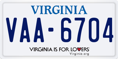 VA license plate VAA6704