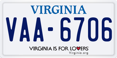 VA license plate VAA6706