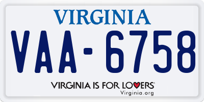 VA license plate VAA6758