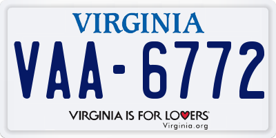 VA license plate VAA6772