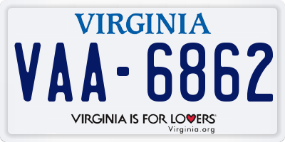 VA license plate VAA6862