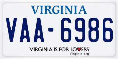 VA license plate VAA6986