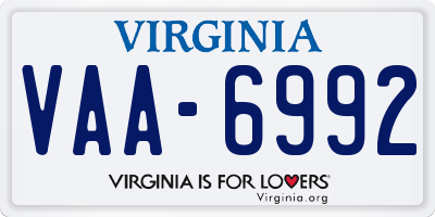 VA license plate VAA6992