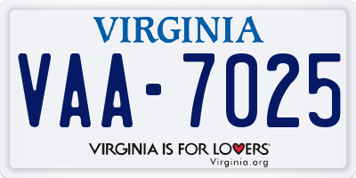 VA license plate VAA7025
