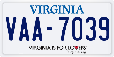 VA license plate VAA7039