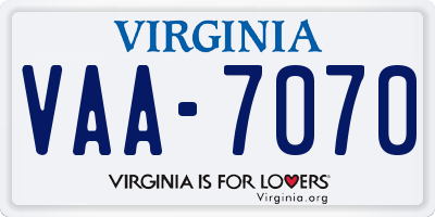VA license plate VAA7070