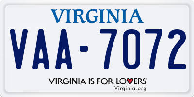 VA license plate VAA7072