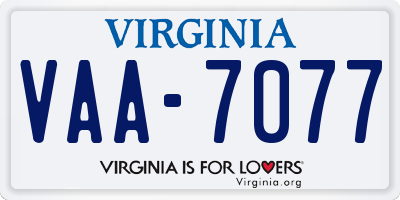 VA license plate VAA7077