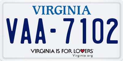 VA license plate VAA7102
