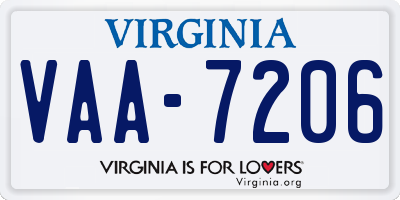 VA license plate VAA7206