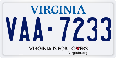 VA license plate VAA7233