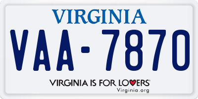 VA license plate VAA7870