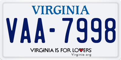 VA license plate VAA7998