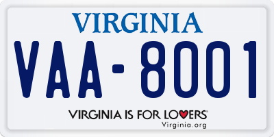 VA license plate VAA8001