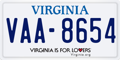VA license plate VAA8654