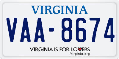 VA license plate VAA8674