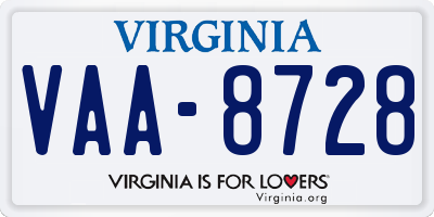 VA license plate VAA8728