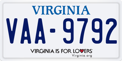 VA license plate VAA9792
