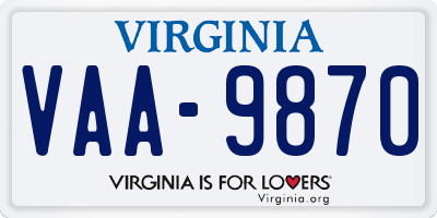 VA license plate VAA9870