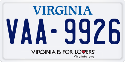 VA license plate VAA9926