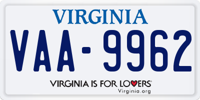 VA license plate VAA9962