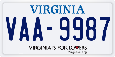 VA license plate VAA9987