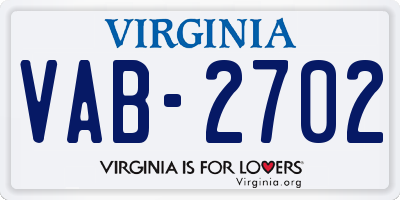 VA license plate VAB2702