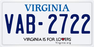 VA license plate VAB2722