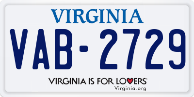 VA license plate VAB2729