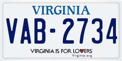 VA license plate VAB2734