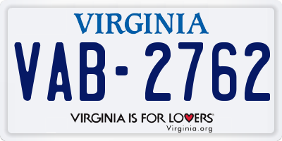 VA license plate VAB2762