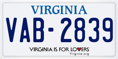 VA license plate VAB2839