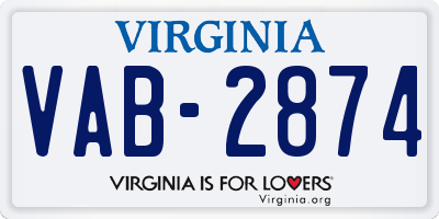 VA license plate VAB2874