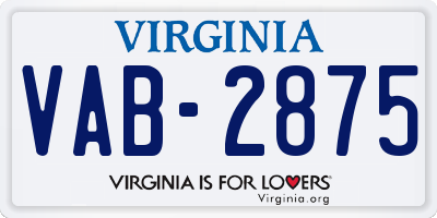 VA license plate VAB2875
