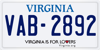 VA license plate VAB2892